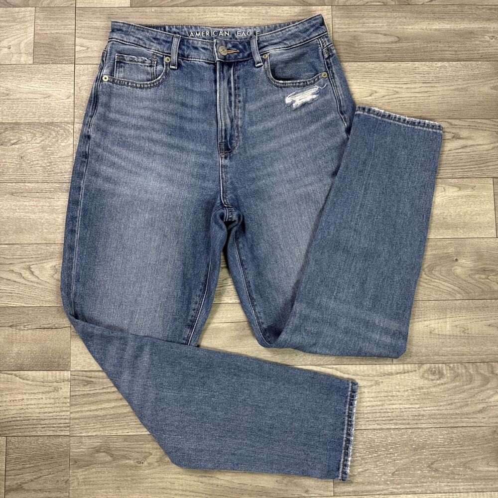 American Eagle Mom Denim Jeans High Rise Ripped Medium Wash sz 4